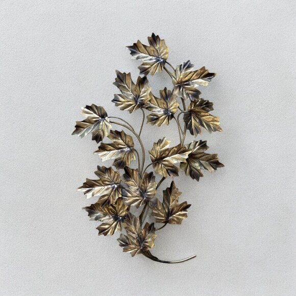 VTG Brass Maple Leaf Wall Art MCM Home Decor Gift Metal Hanging Sculpture - Picture 2 of 4